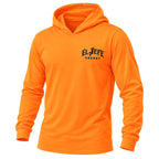 A bright orange long-sleeve hoodie with a black 'EL JEFE ENERGY' logo printed on the left chest, displayed on a clean white background.