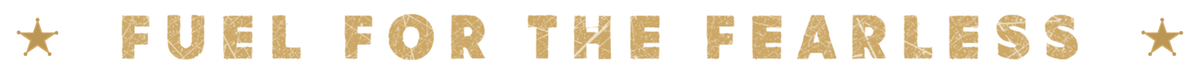 The text 'FUEL FOR THE FEARLESS' in a metallic gold glitter-style font, centered on a black background with two small gold stars at the top corners.